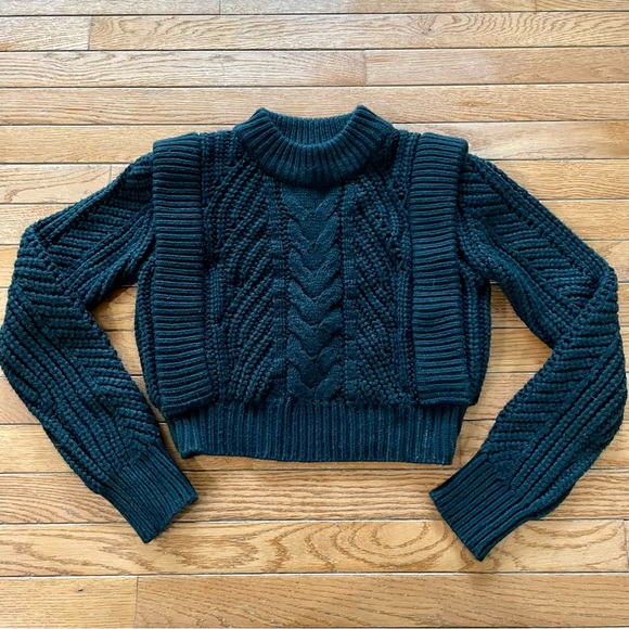 Anthropologie English Factory Cropped Bulky Knit Pull-on Sweater Black XS EUC - Picture 3 of 9